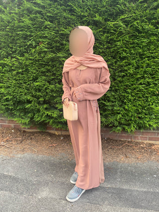 Zoom Pleated Abaya- 3 piece set- Chesnut