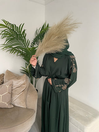 Milly's Embroided Abaya Collection- Dark Green