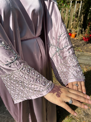 Amina’s Satin Open Abaya Collection- Lilac