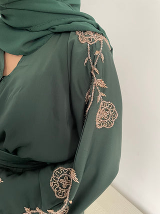 Milly's Embroided Abaya Collection- Dark Green