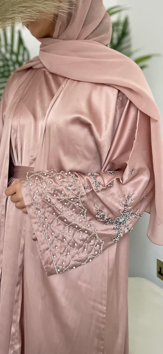 Amina’s Satin Open Abaya Collection- Rose Pink