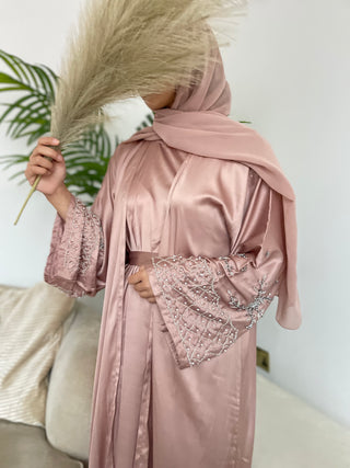 Amina’s Satin Open Abaya Collection- Rose Pink