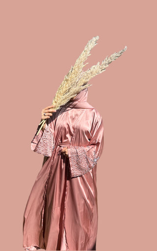 Amina’s Satin Open Abaya Collection- Dusty Pink