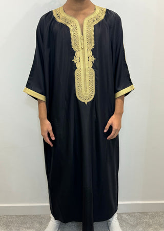 Samee’s Collection- Mens Moroccan thobe- Black/Gold