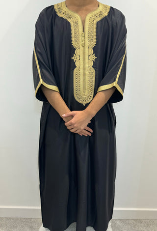 Samee’s Collection- Mens Moroccan thobe- Black/Gold