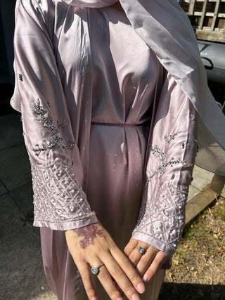 Amina’s Satin Open Abaya Collection- Lilac