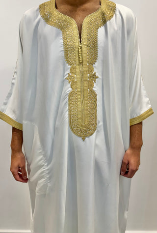 Samee’s Collection- Mens Moroccan thobe- White/Gold