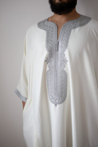 Samee’s Collection- Mens Moroccan thobe- White/Grey