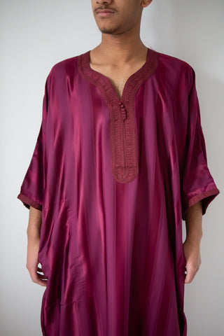 Ahsan’s Collection- Mens Stripy Morrocan Thobe- Burgundy